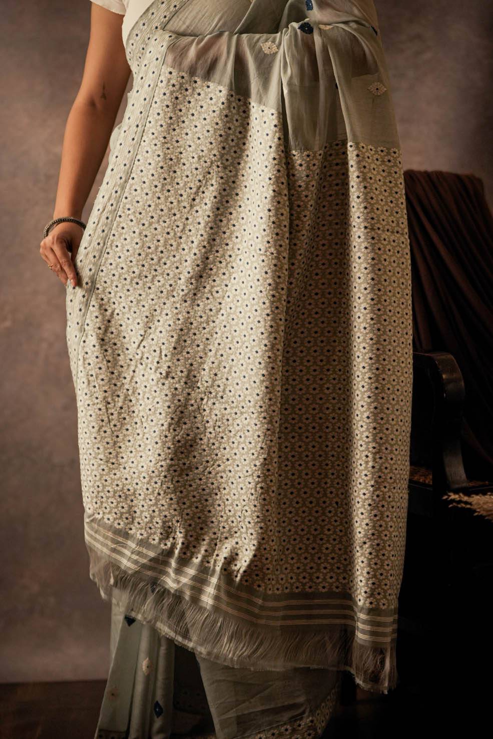 Sage Green | Assam Nuni Silk-Cotton Handwoven Sarees (Made to order)