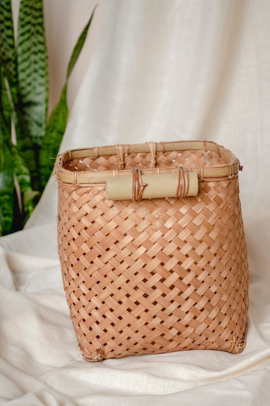 Multipurpose Bamboo Basket with Bamboo Handle