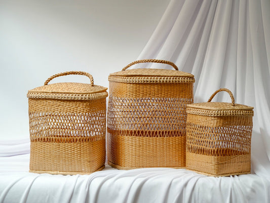 Handwoven Bamboo Mesh Basket