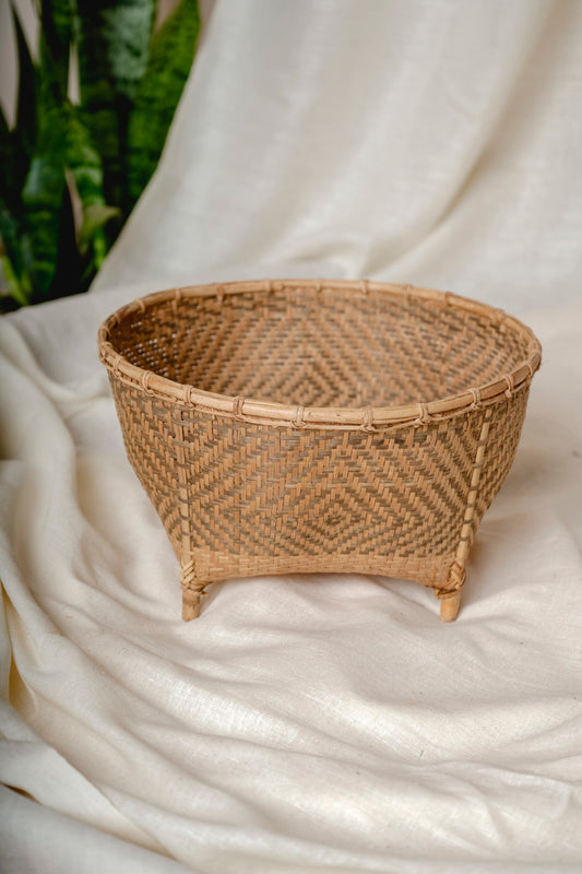 Natural Dyed Bamboo Basket with Raised Platform | Pattern 2