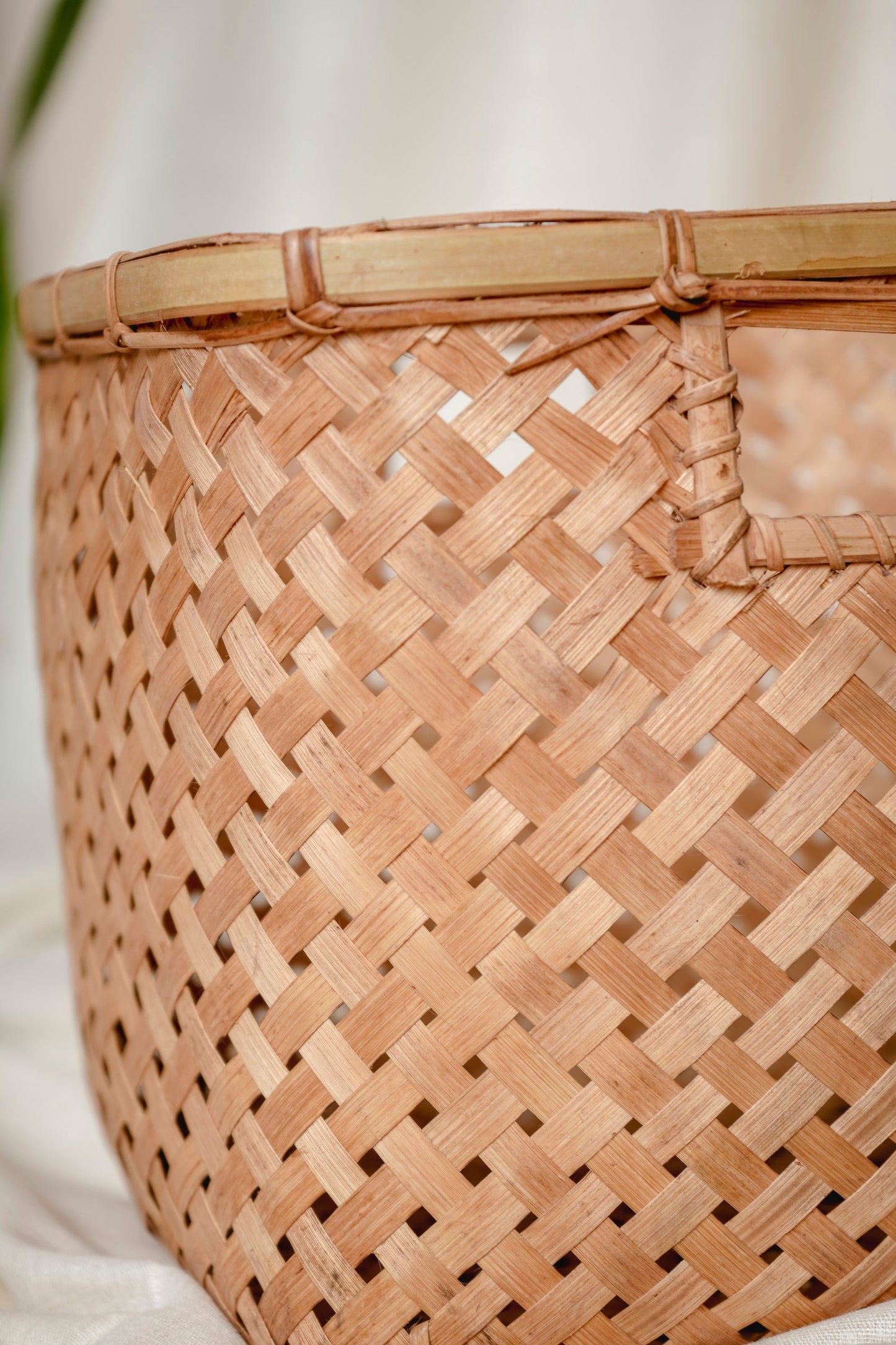 Handwoven Bamboo Rectangle Basket with Handle