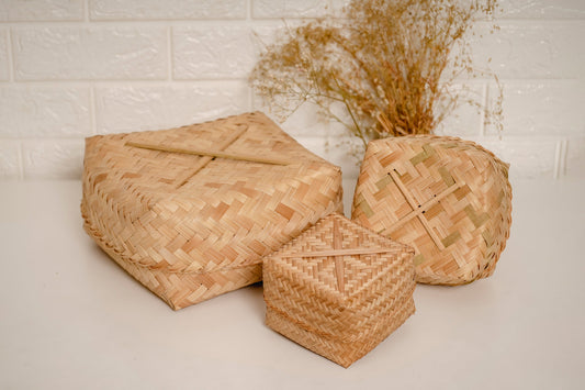 Herringbone Woven Basket with Lid | Small