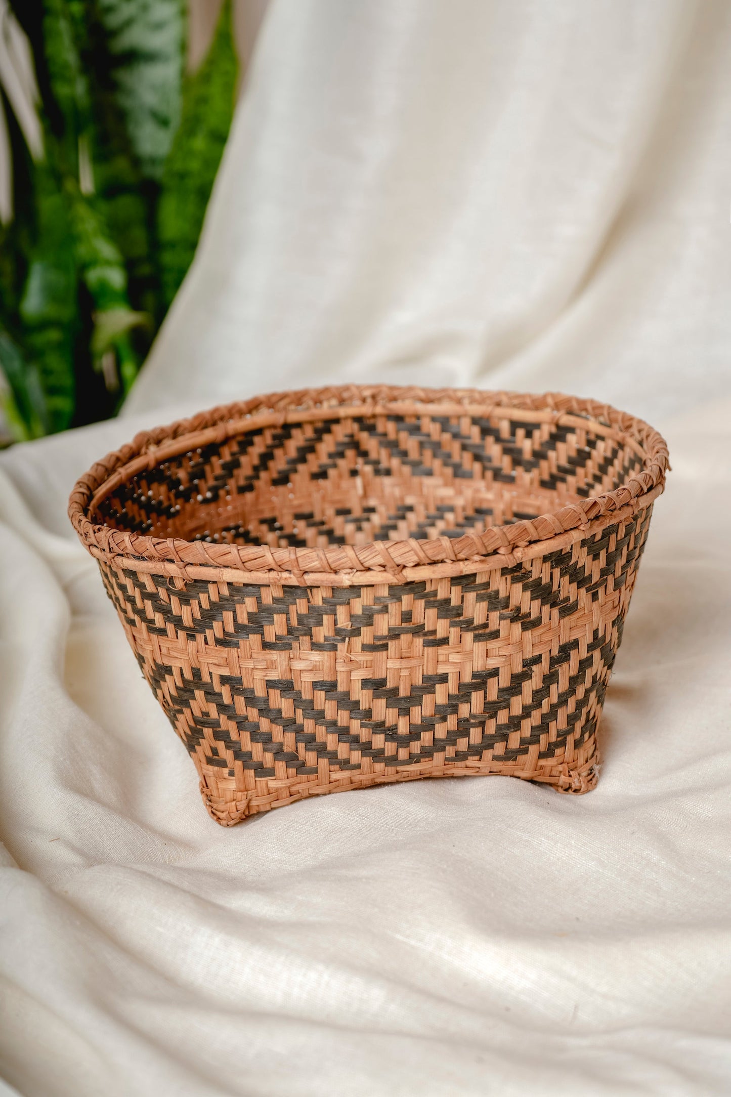 Natural Dyed Bamboo Basket with Raised Platform | Pattern 4