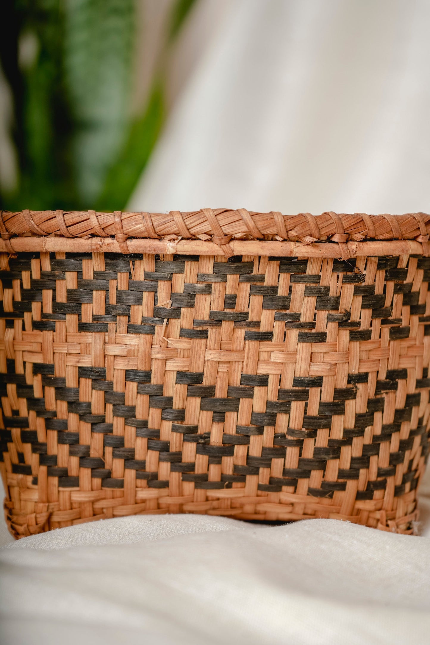 Natural Dyed Bamboo Basket with Raised Platform | Pattern 4