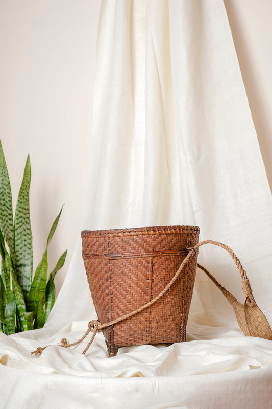 Neutral Round Woven Basket with Handle