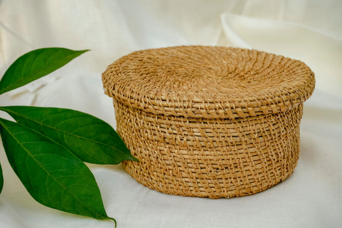 Round Woven Basket with Lid | Large