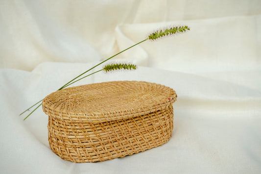 Round Woven Basket with Lid | Medium