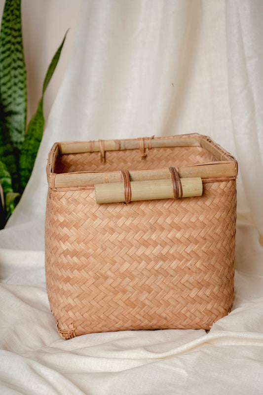 Square Bamboo Basket with Bamboo Handle