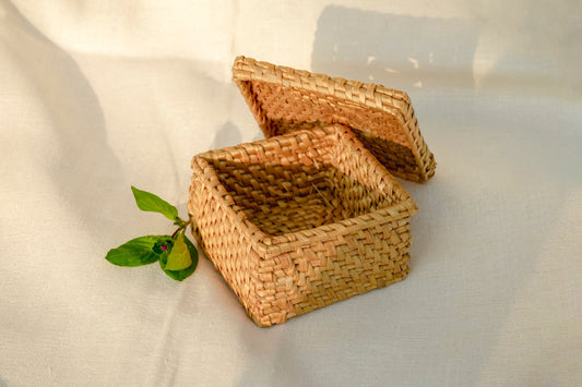 Square Woven Basket with Lid