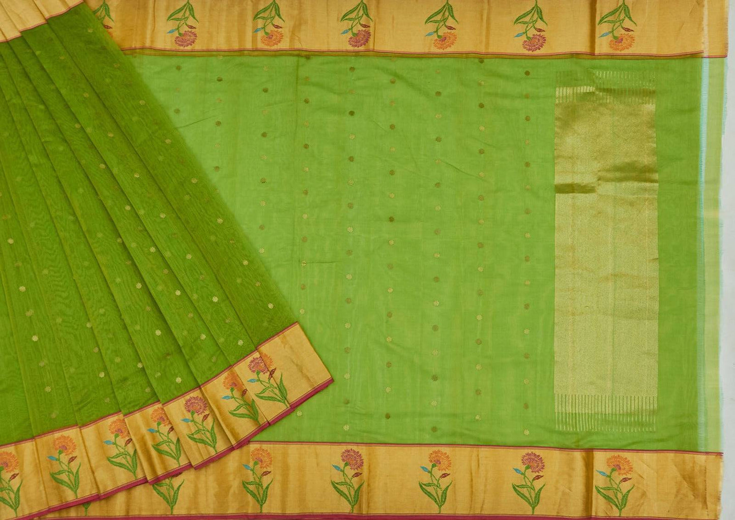 Melon-Green Chanderi Handloom Sari