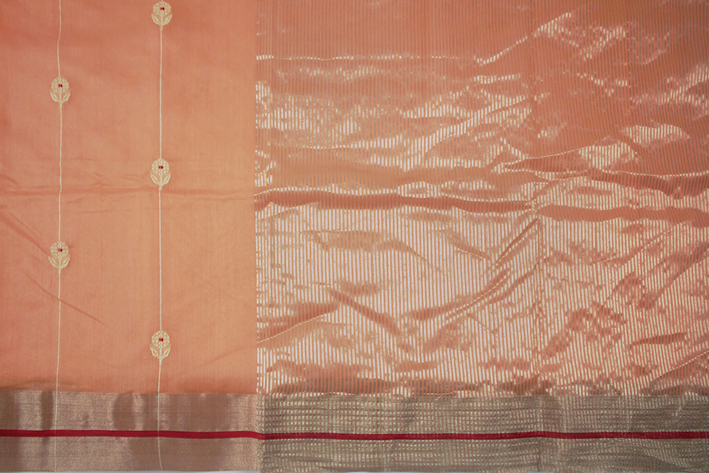 Musk Melon Chanderi Handloom Sari (Fabriqué sur commande)