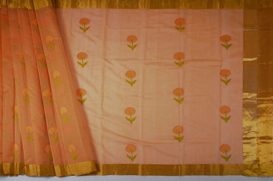 Peach Chanderi Handloom Sari