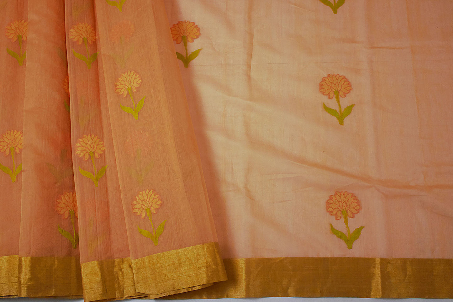 Peach Chanderi Handloom Sari