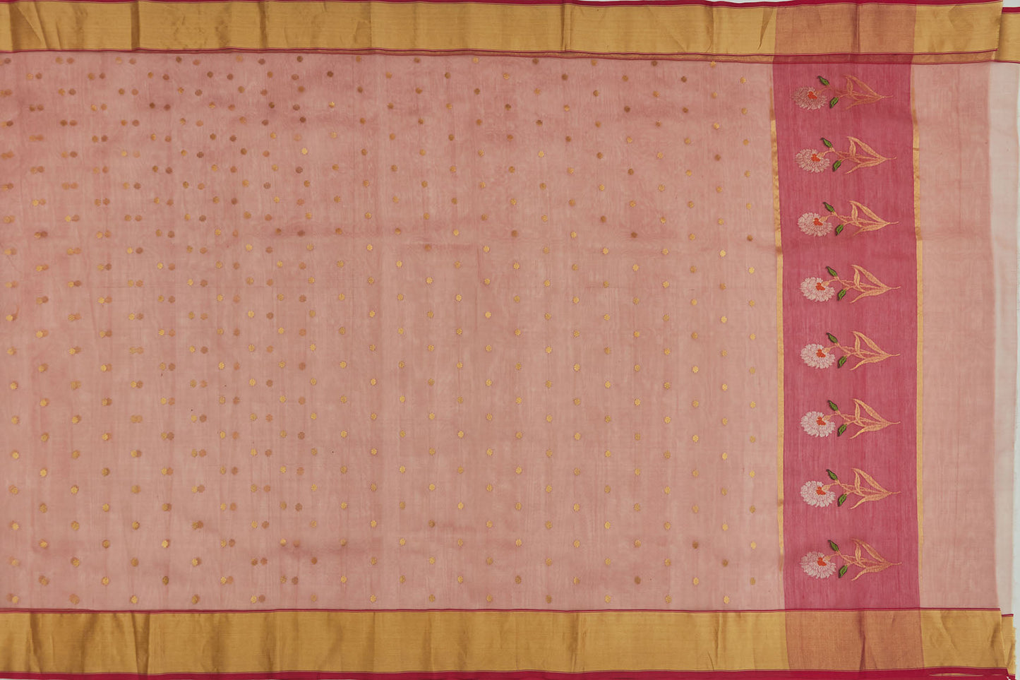 Pink & Pink Flower Chanderi Handloom Saree