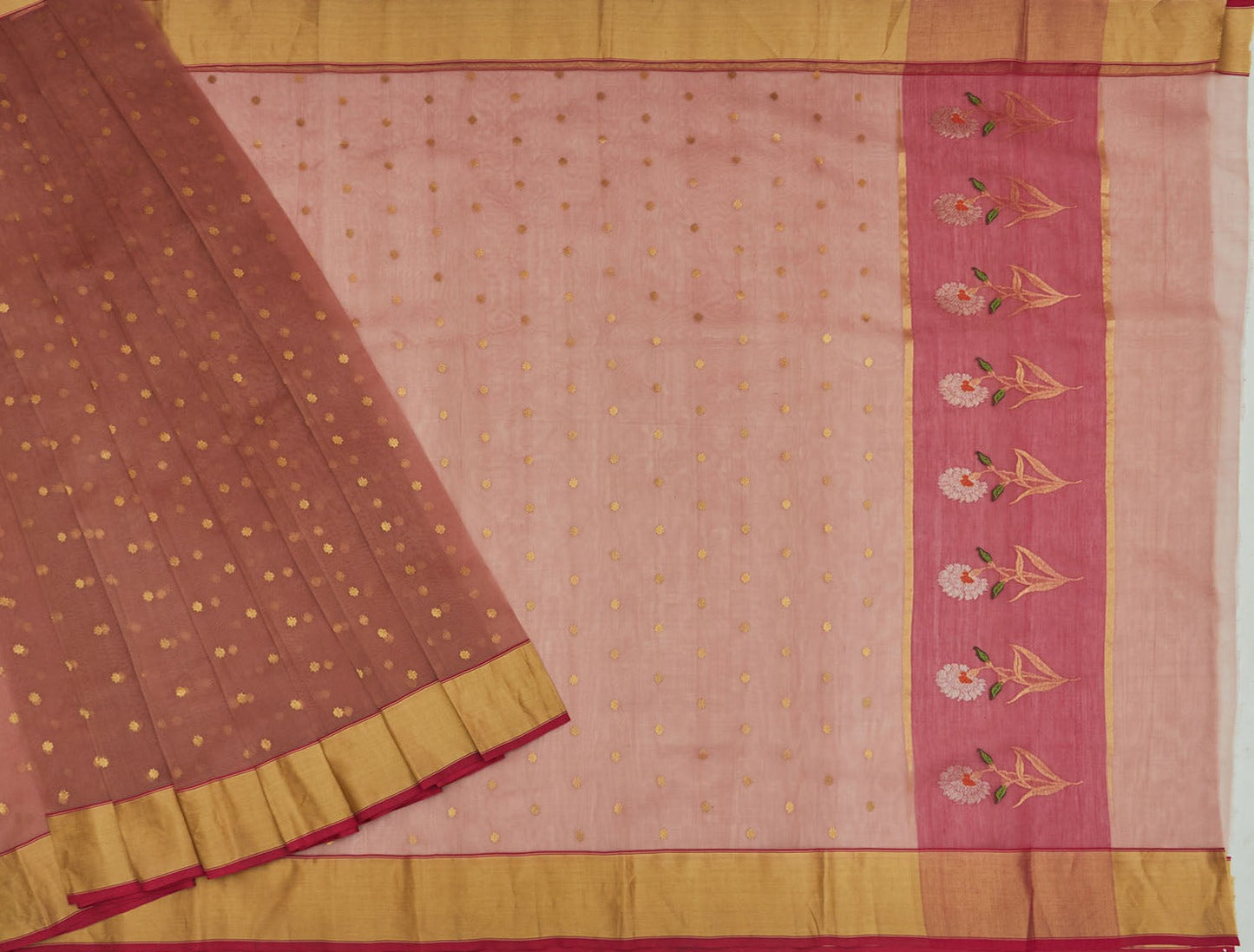 Pink & Pink Flower Chanderi Handloom Saree