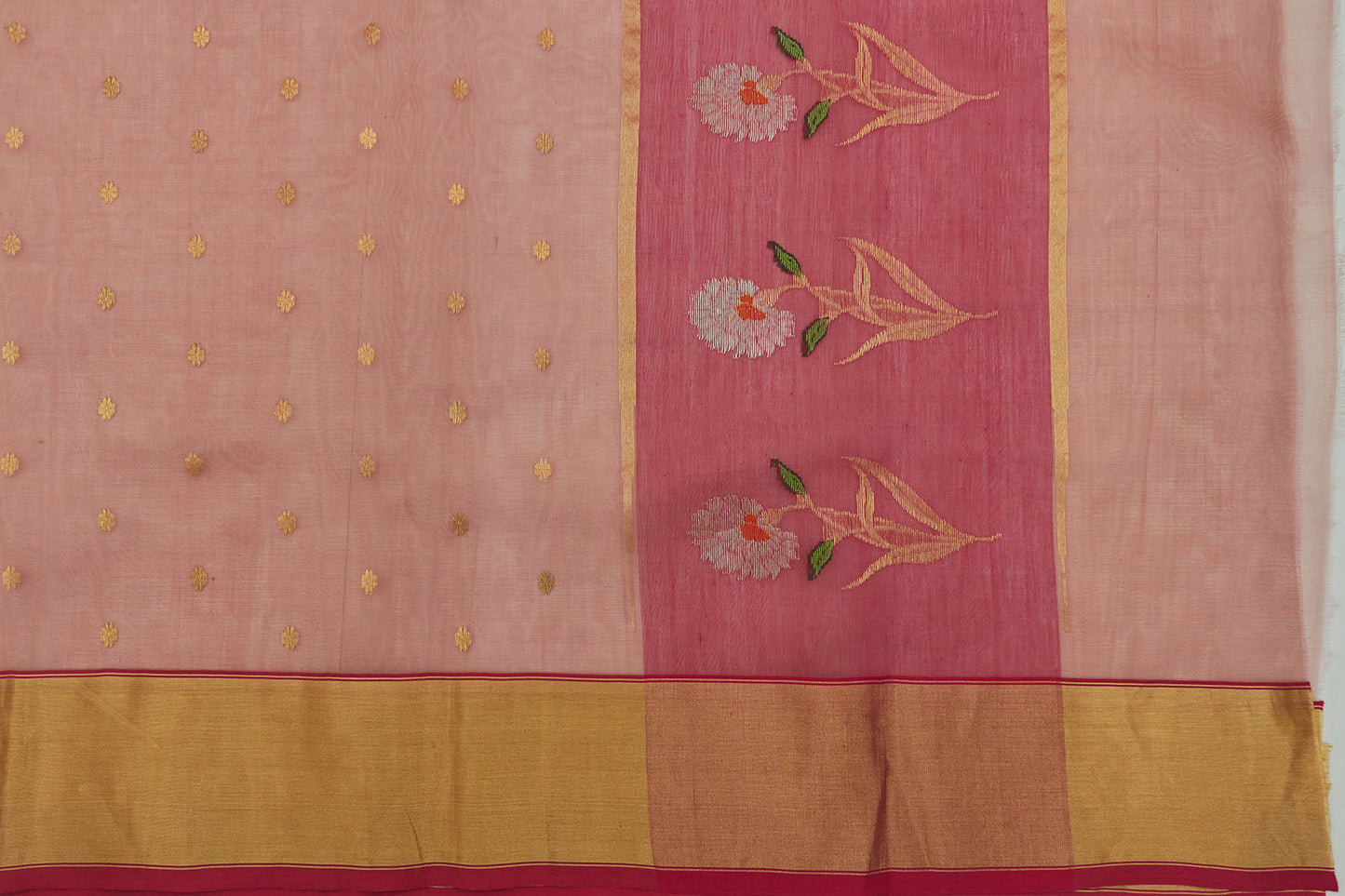 Pink & Pink Flower Chanderi Handloom Saree