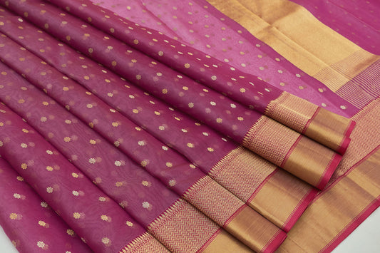 Purple Pink Chanderi Handloom Sari