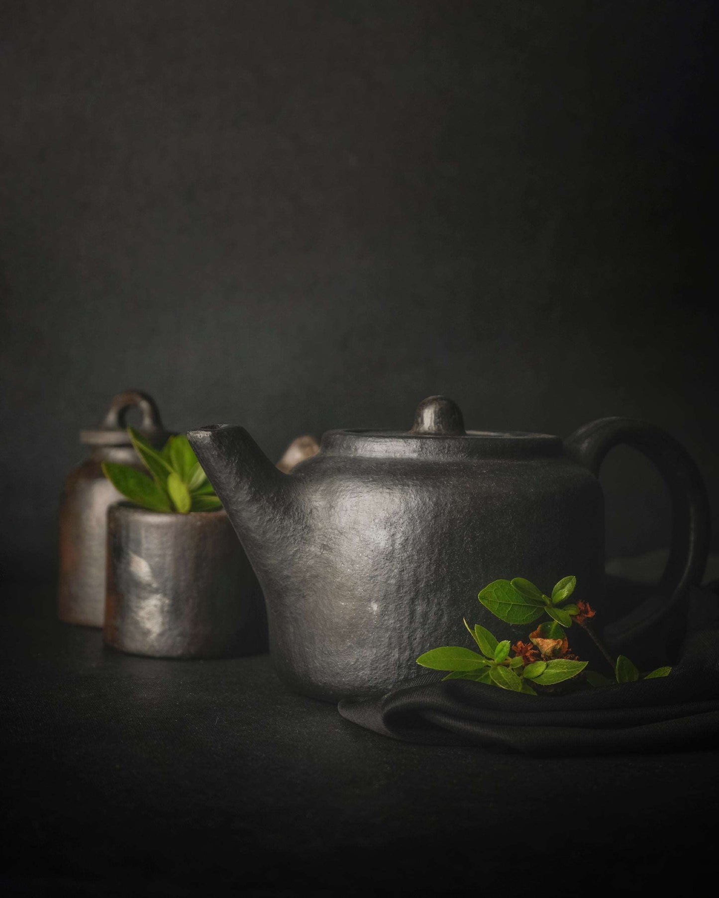 Longpi Black Pottery Stoneware Tea Serving Set With Kettle