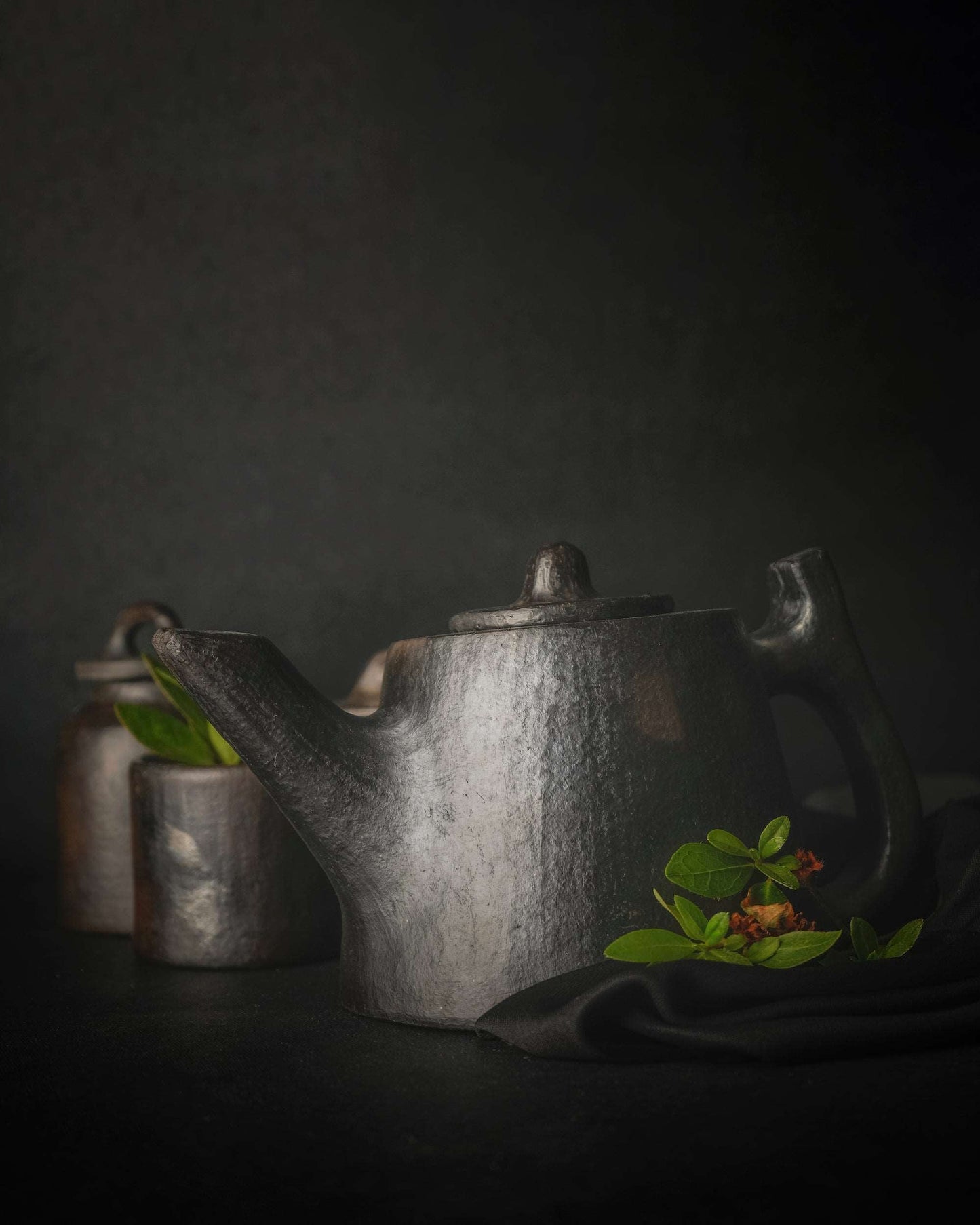Longpi Black Pottery Stoneware Tea Serving Set With Kettle