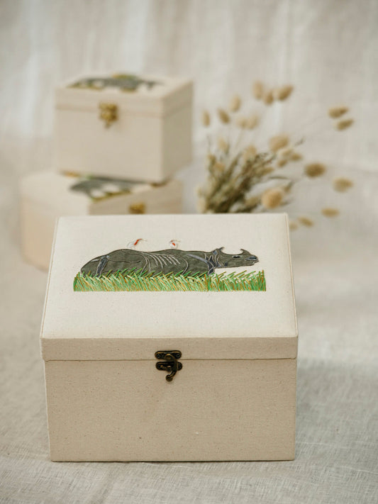 Rhino Embroidered Keepsake Box