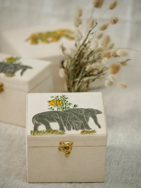 Elephant Embroidered Keepsake Box