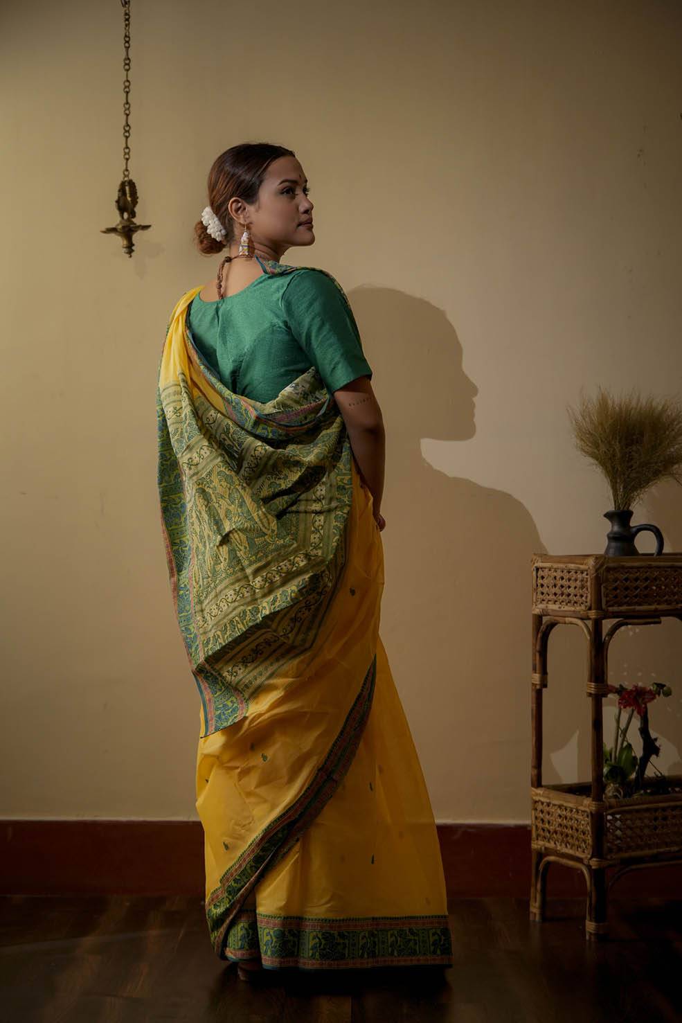 Yellow-Green | Bengal Taant Cotton Handloom Saree (Made to Order)