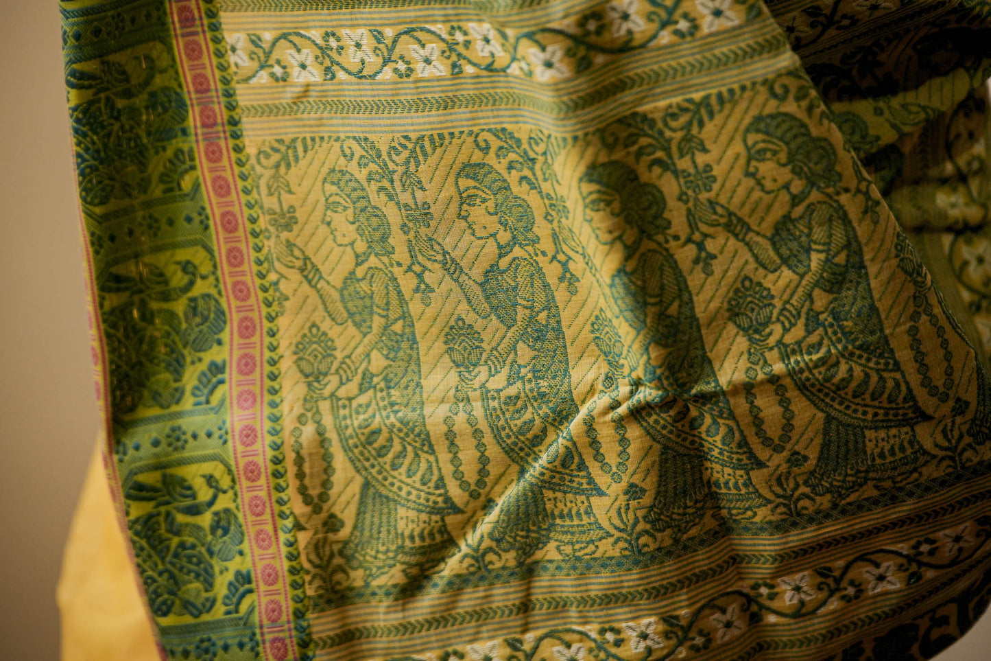 Yellow-Green | Bengal Taant Cotton Handloom Saree (Made to Order)