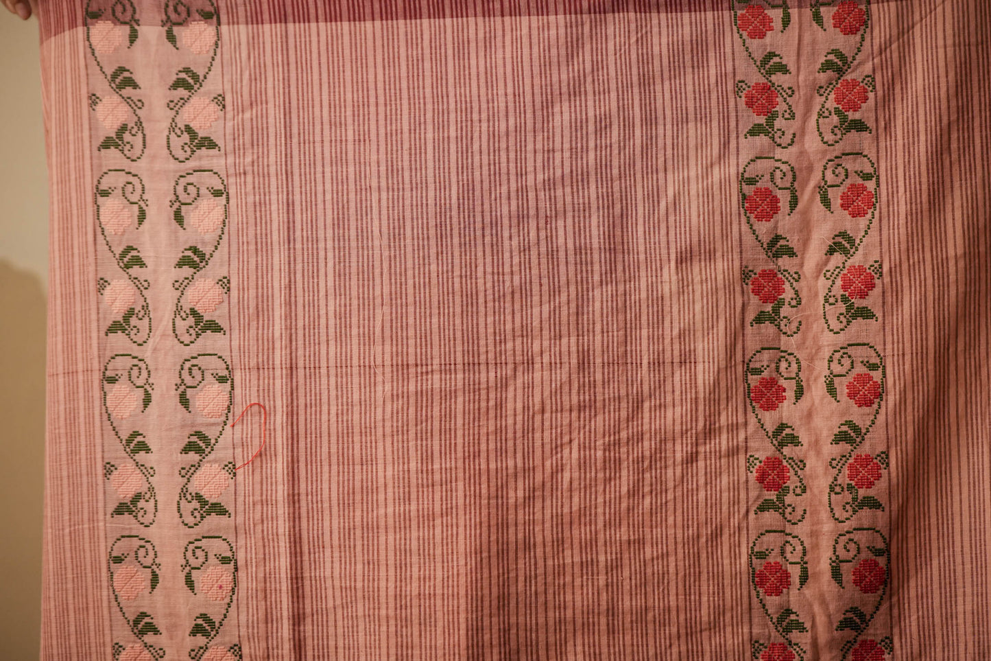 Pink-Orange Natural Cotton Saree