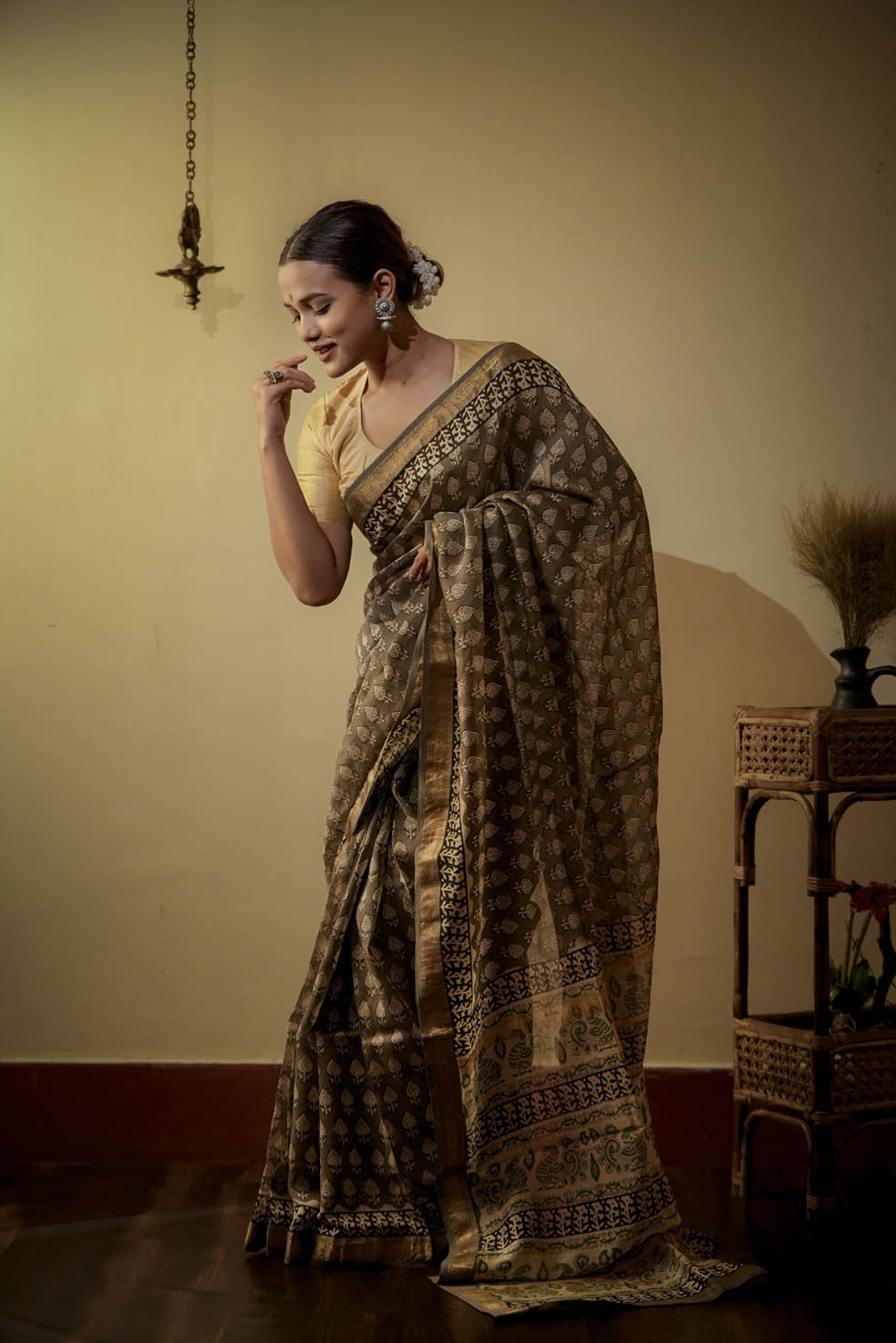 Cotton-Silk Handblock Printed Saree