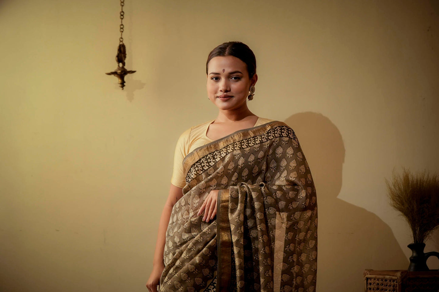 Cotton-Silk Handblock Printed Saree