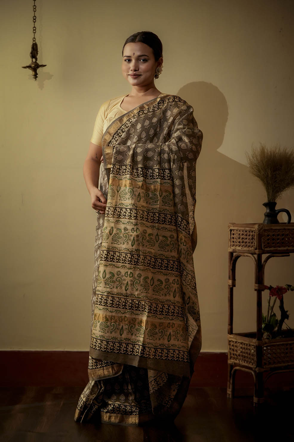 Cotton-Silk Handblock Printed Saree