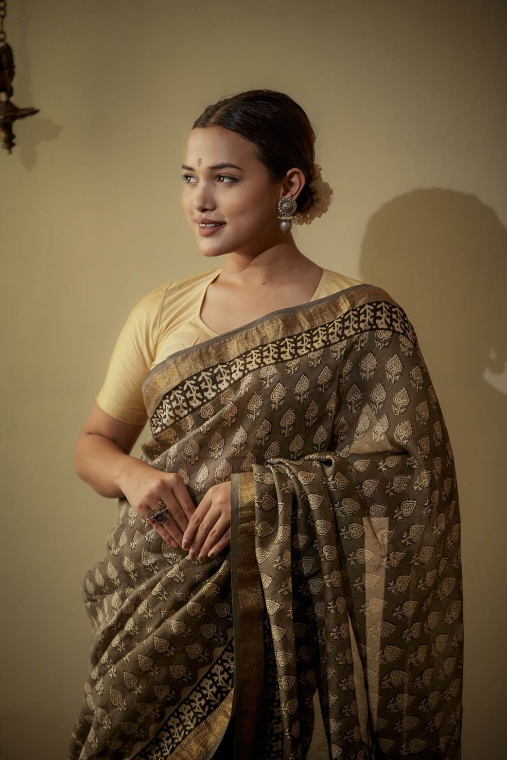 Cotton-Silk Handblock Printed Saree