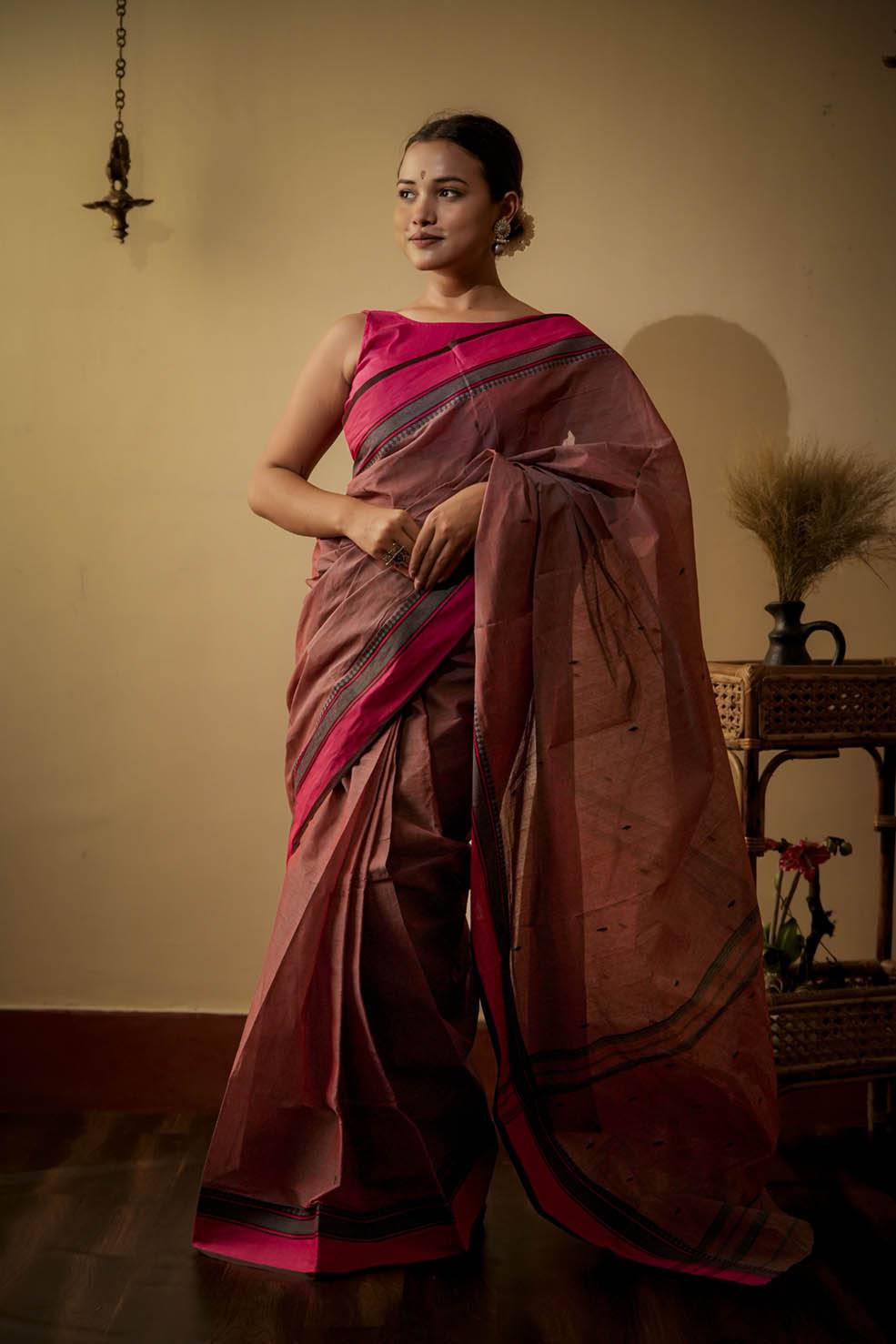 Pink | Bengal Taant Cotton Handloom Saree (Made to Order)