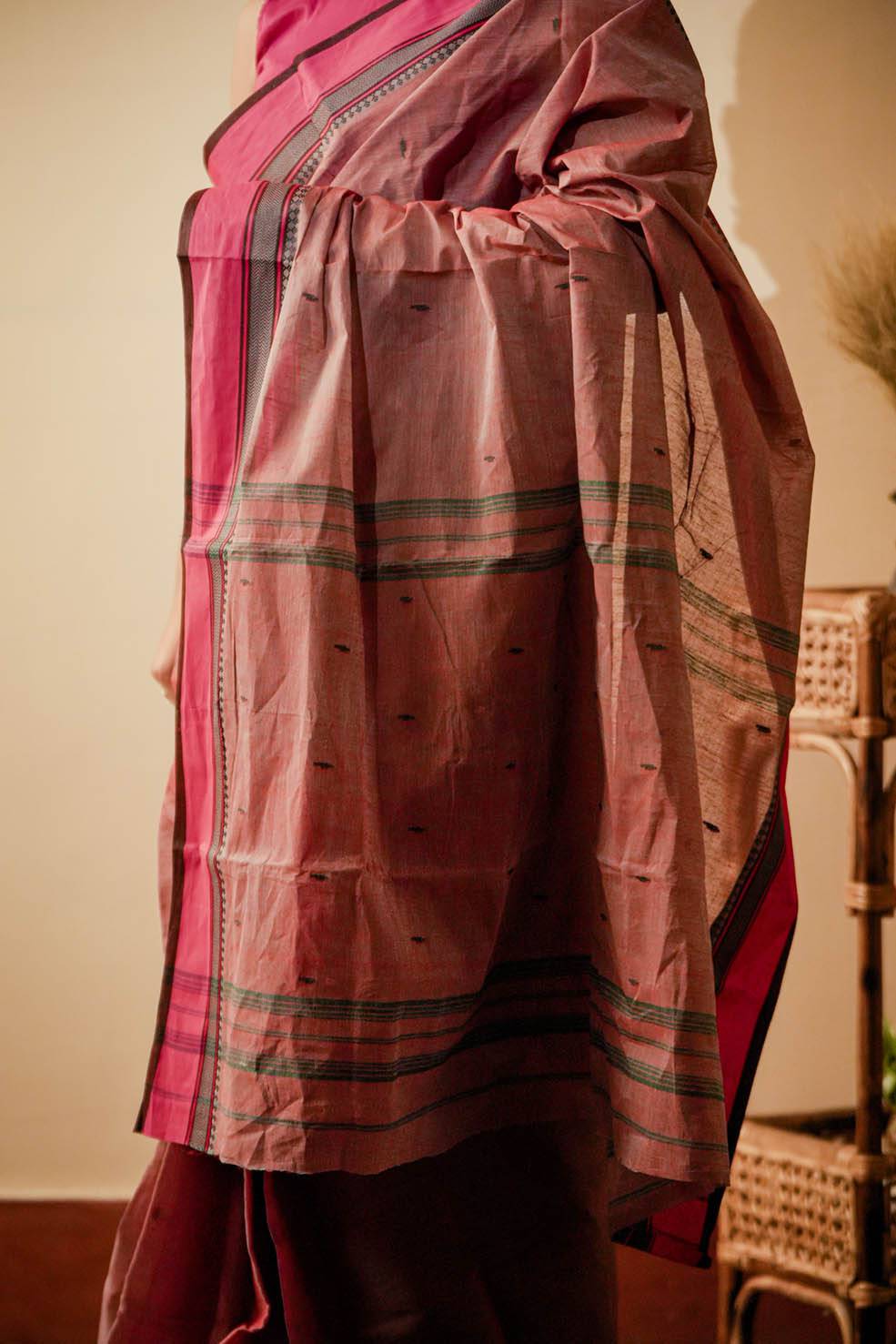 Pink | Bengal Taant Cotton Handloom Saree (Made to Order)