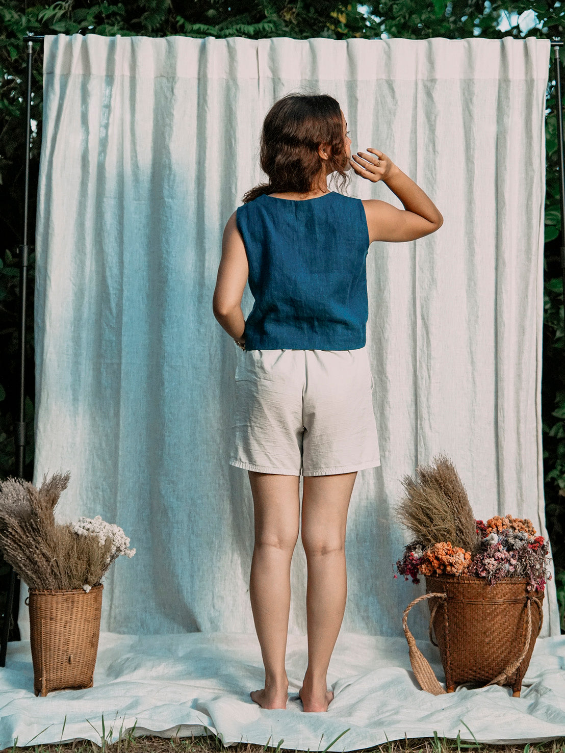 Indi-Daisy | Hand Embroidered Natural Dyed Linen Top