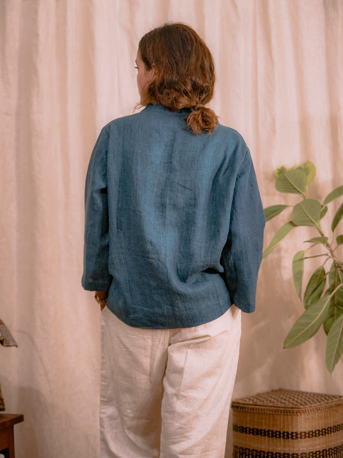 Navy Bliss | Hand Embroidered Natural Dyed Linen Top