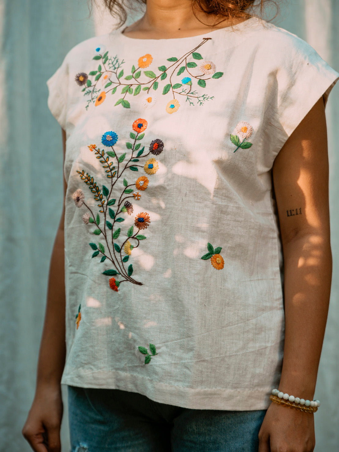 Bahaar | Hand Embroidered Kora Cotton Top