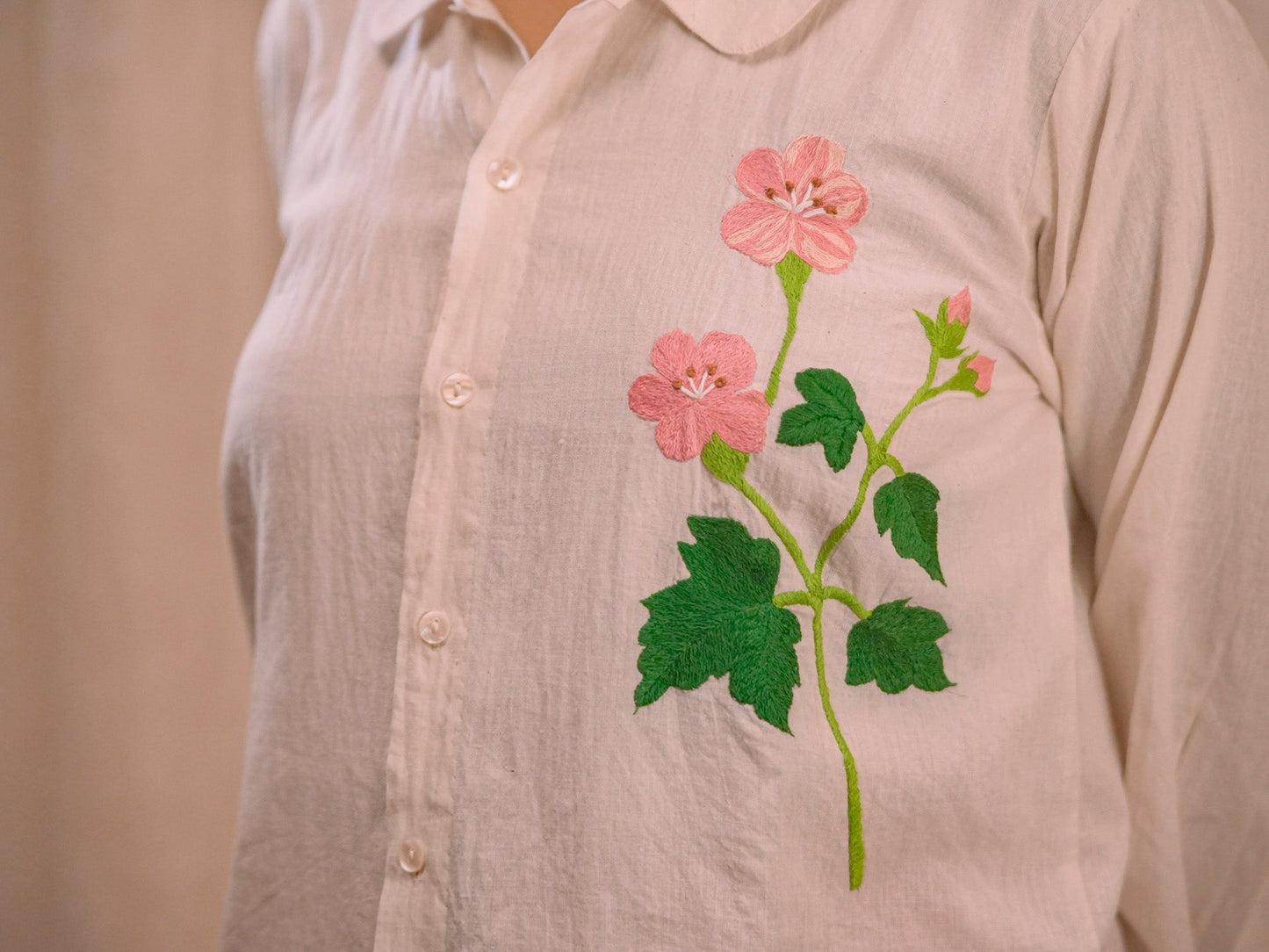 Floral Burst Five Petals | Hand Embroidered Kora Cotton Top