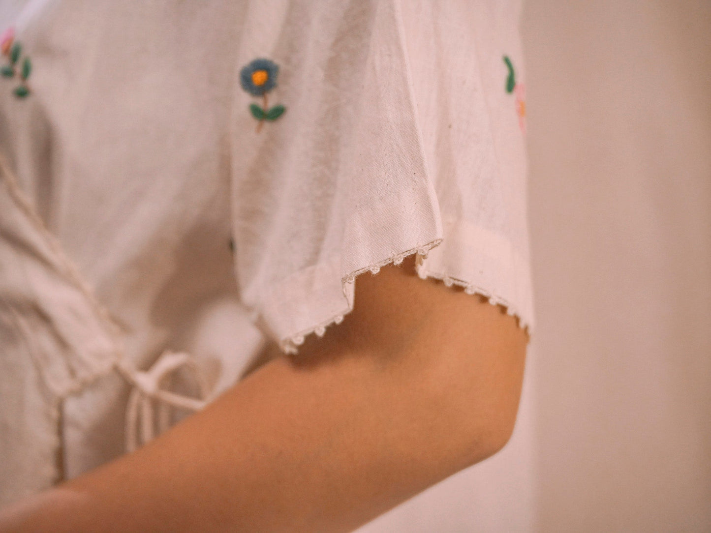 Garden Gala | Hand Embroidered Kora Cotton Wrap Top