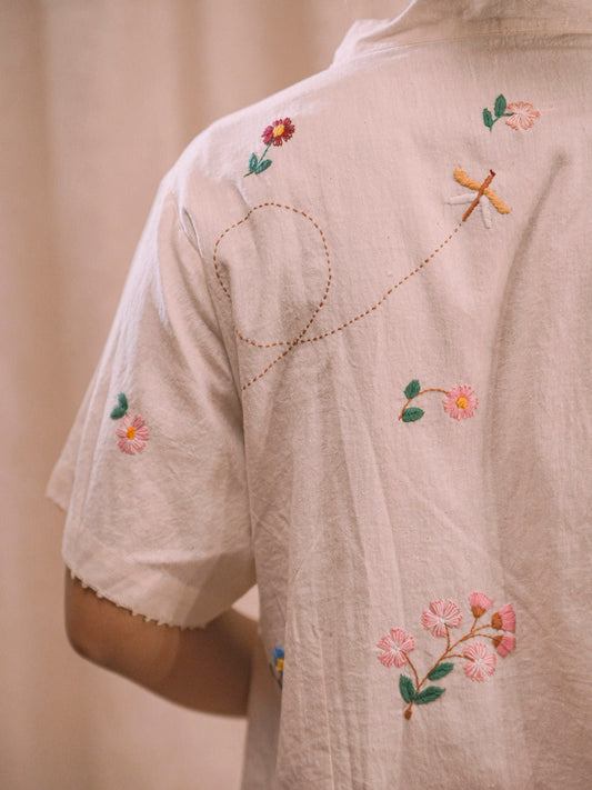 Garden Gala | Hand Embroidered Kora Cotton Wrap Top