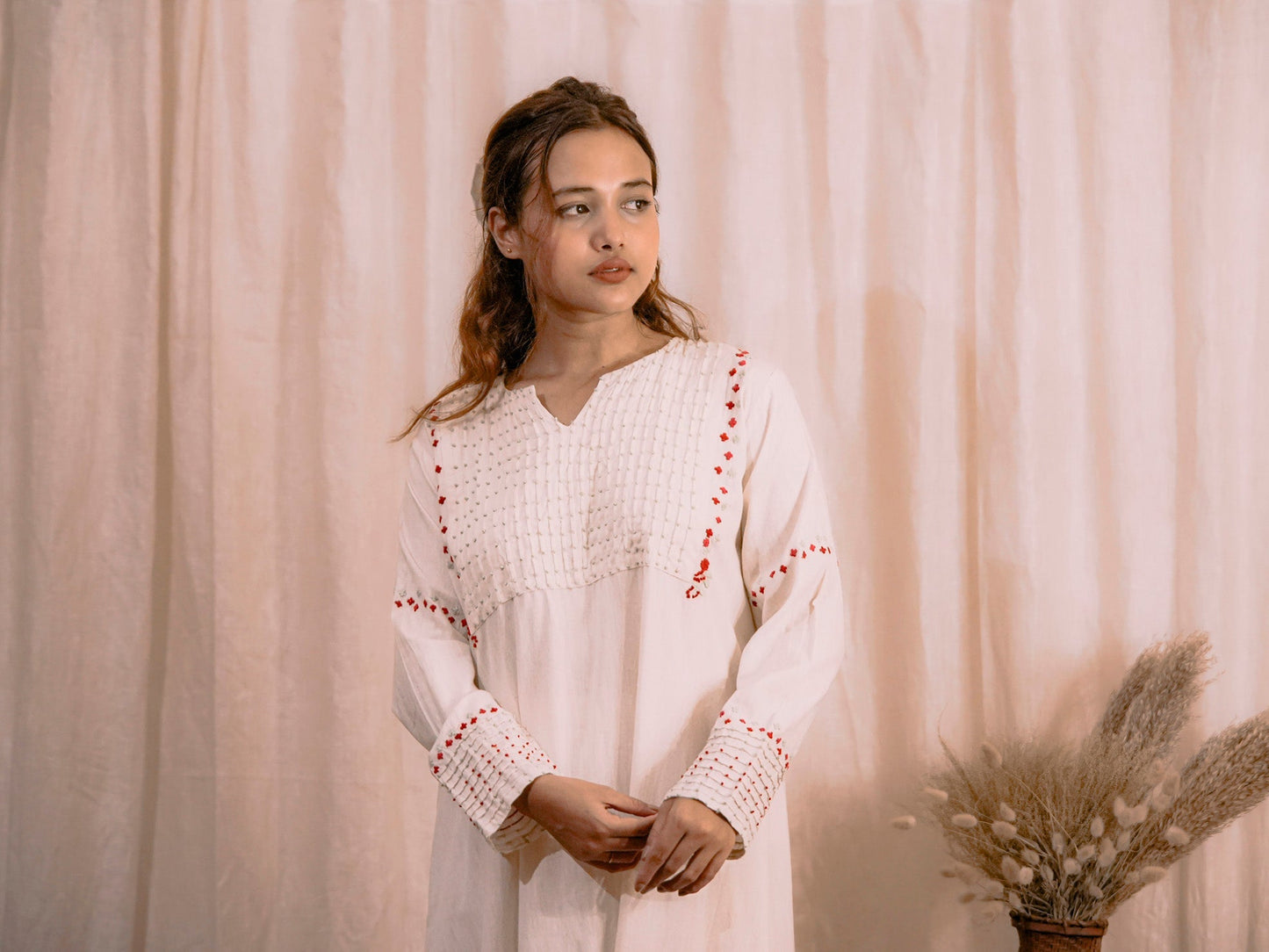 Gulaabi | Hand Embroidered Kora Cotton Dress