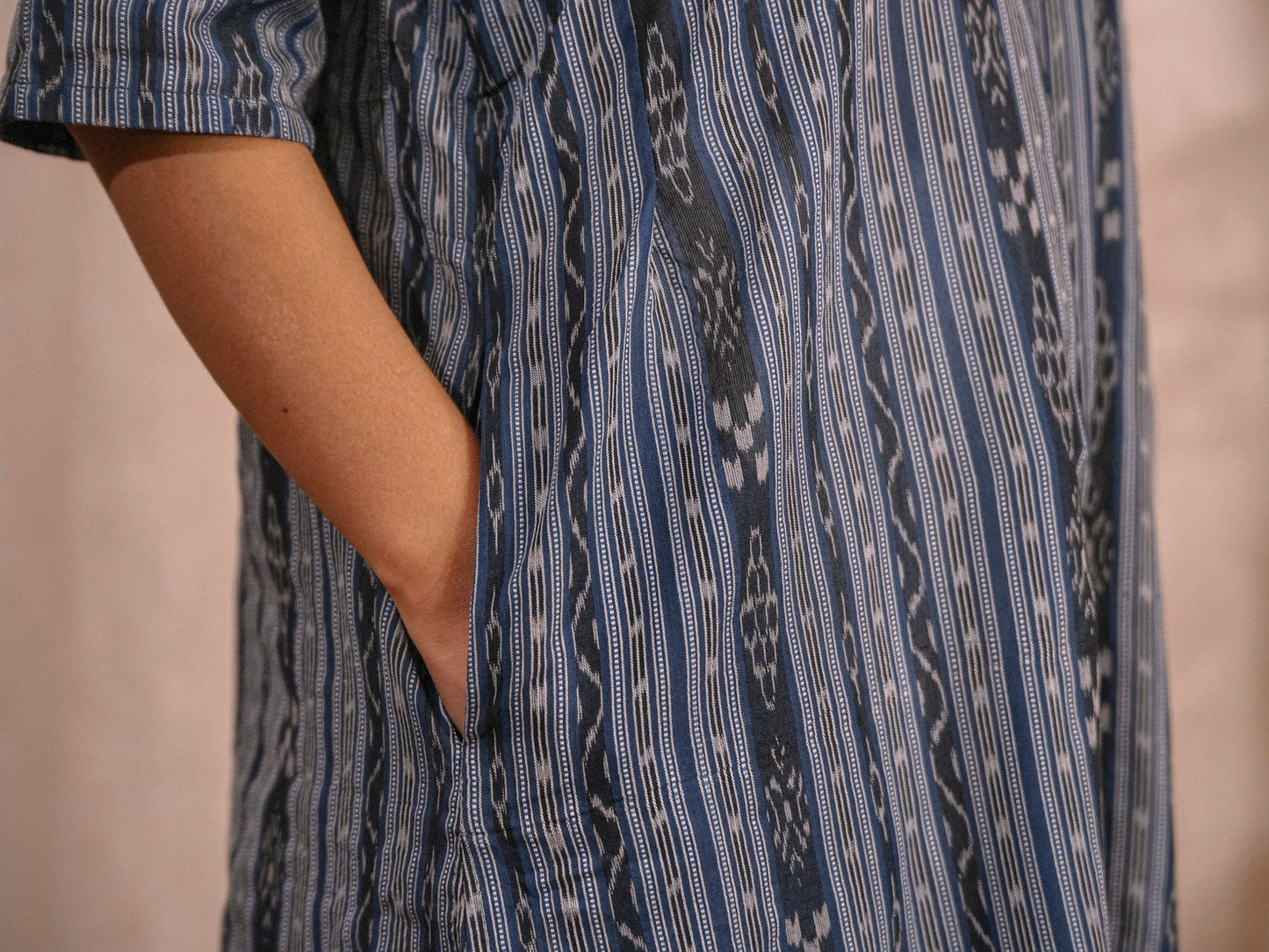 Handloom Blue Kora Cotton Sambalpuri Ikat Striped Kurta