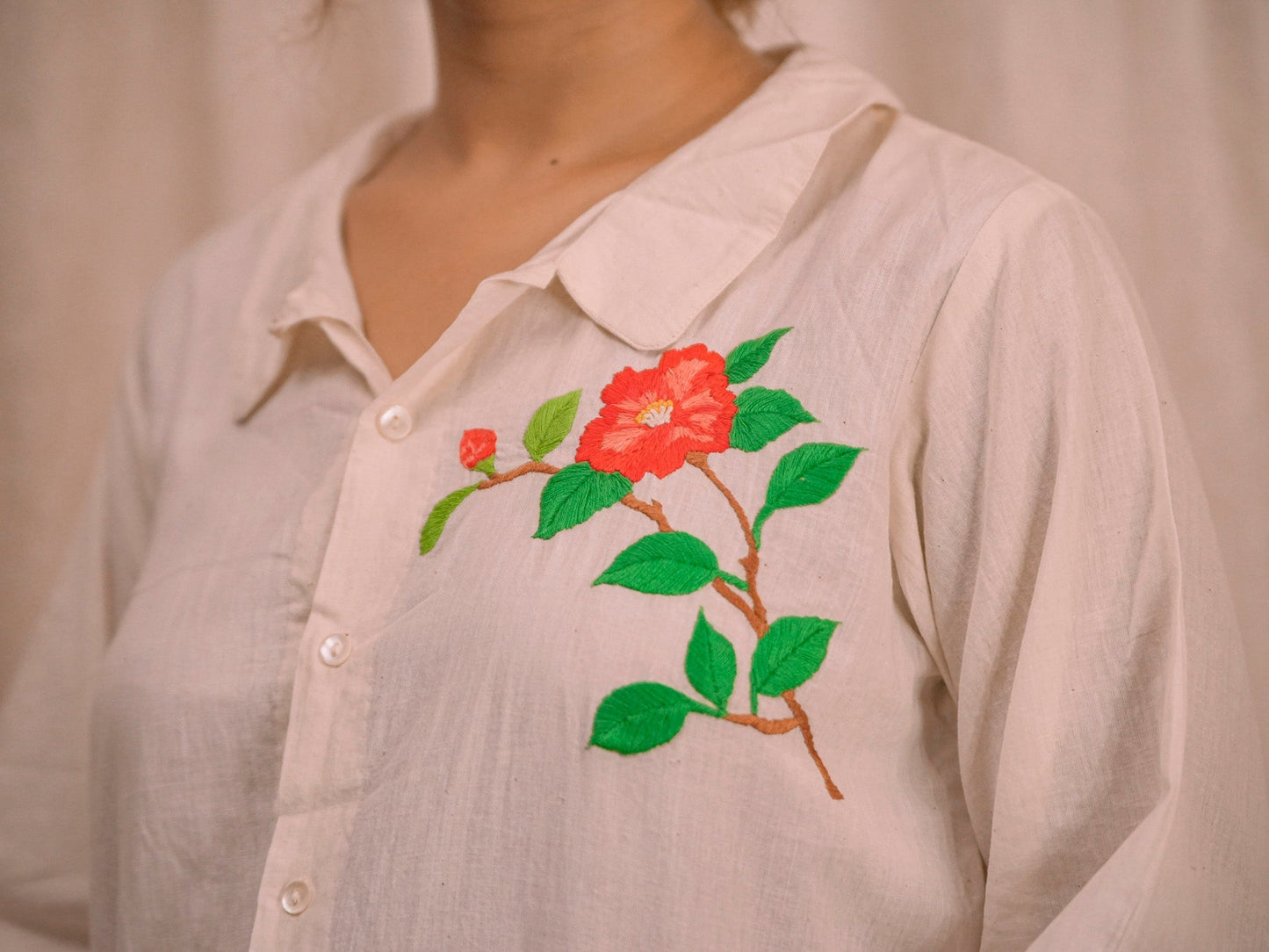 Floral Burst Hibiscus | Hand Embroidered Kora Cotton Top