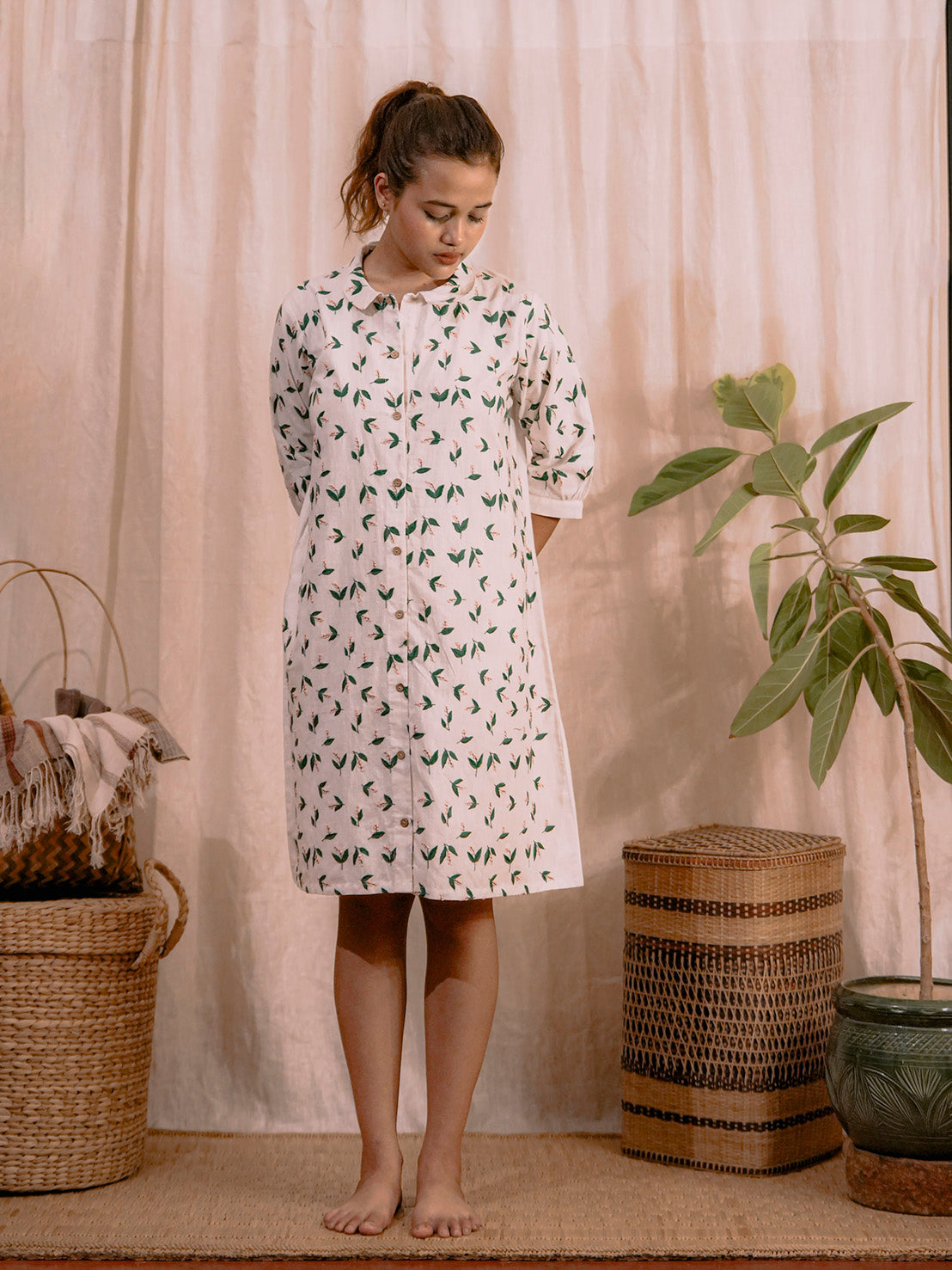 Lavender Bud Dress | Hand Embroidered Pure Linen Dress