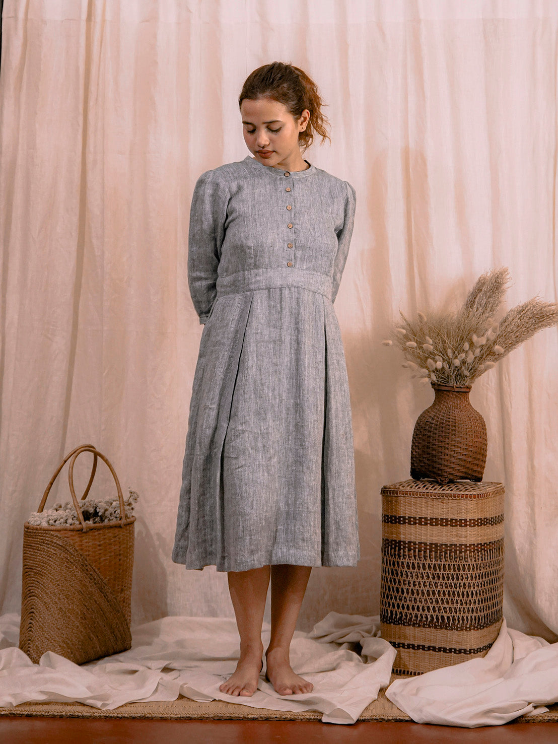 Meher  | Handwoven Linen herringbone weave Dress