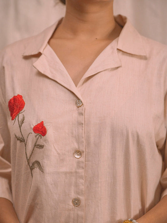 Floral Burst Rose | Hand Embroidered Kora Cotton Top