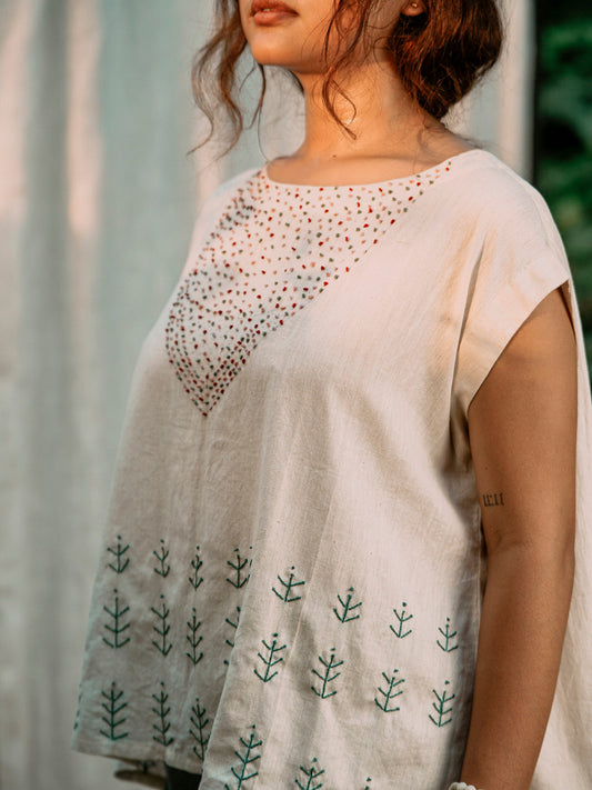 Sage | Hand Embroidered Kora Cotton Top