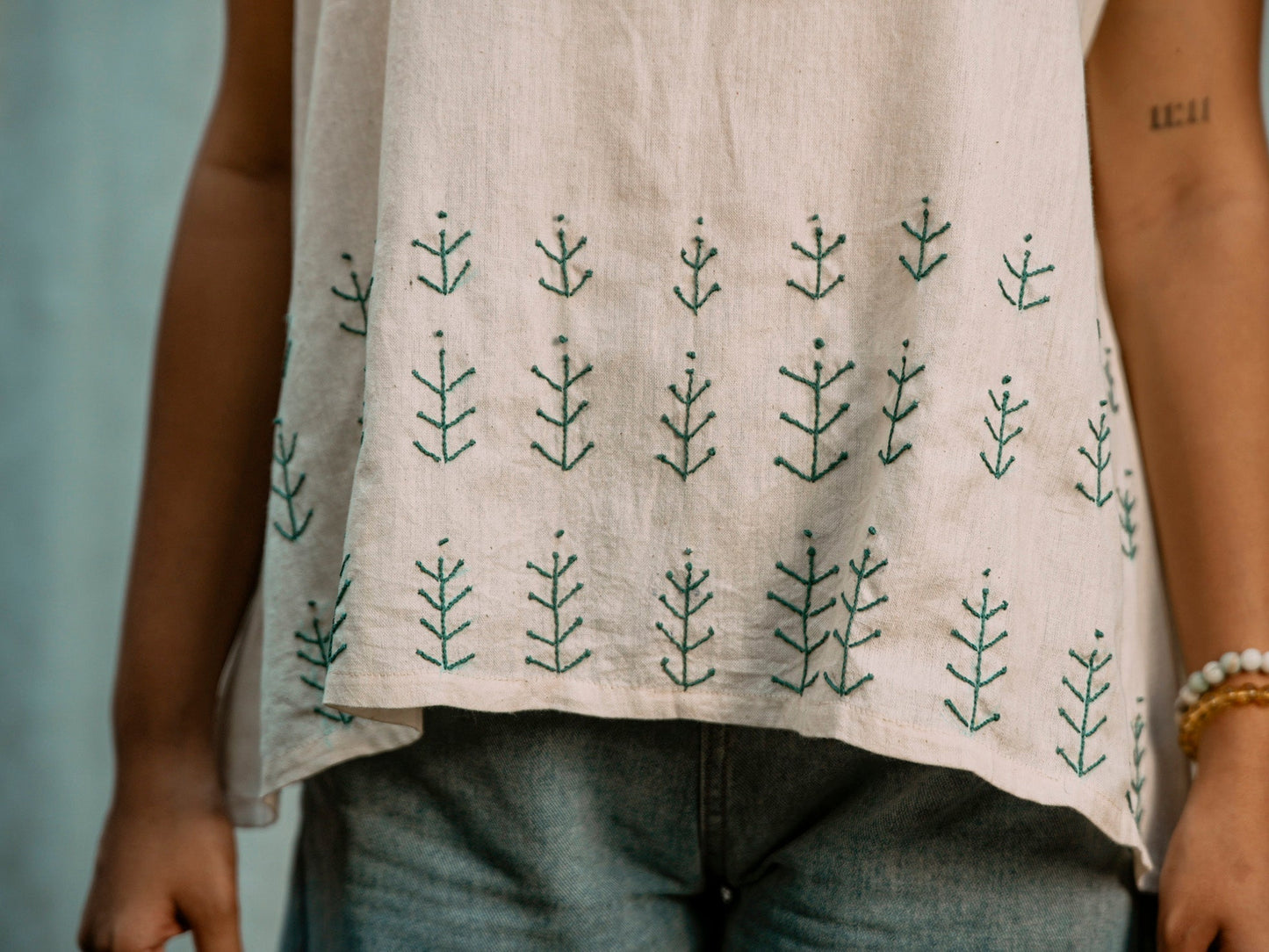 Sage | Hand Embroidered Kora Cotton Top