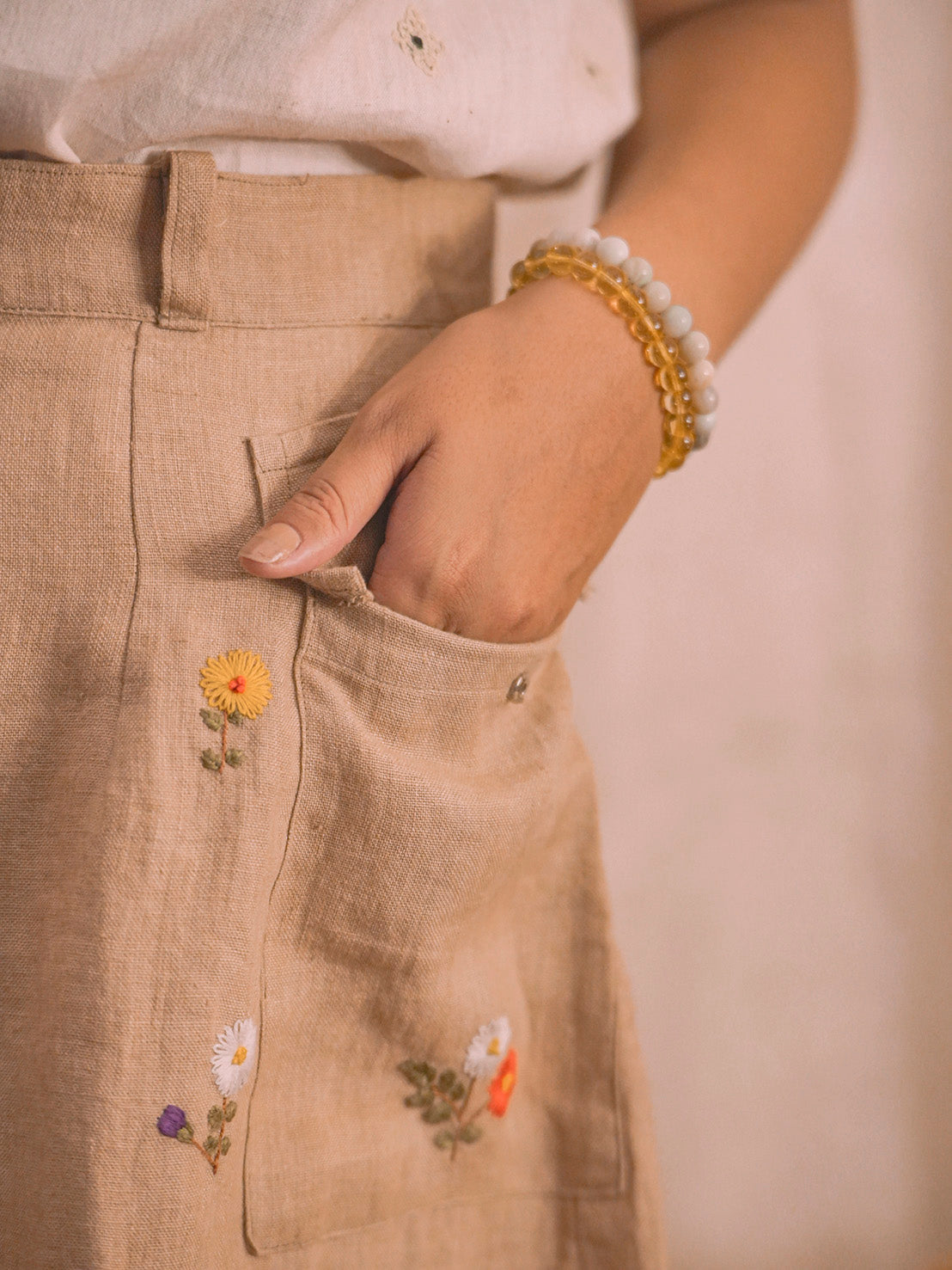 Zara | Hand Embroidered Linen Natural Dyed Skirt