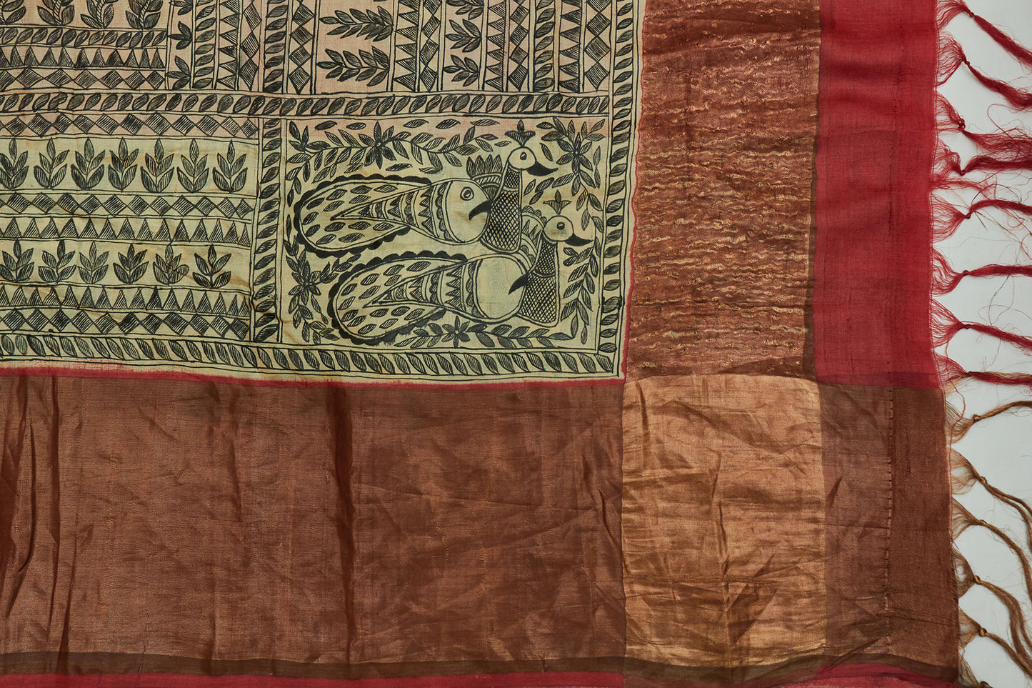 Hand Painted Madhubani Tussar Silk Sari